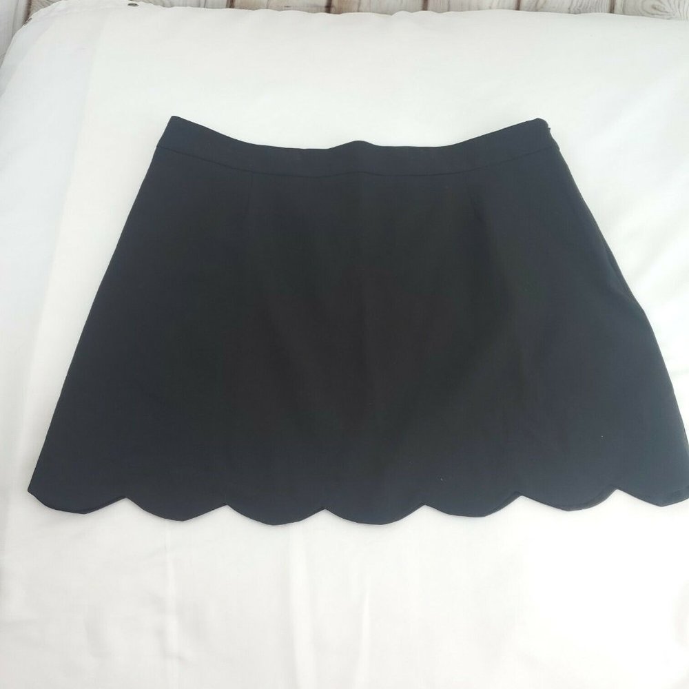 Asos Womens Black Comfort Side Zip Scalloped Hem Short A Line Skirt Size 14